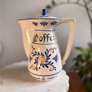 Vintage Ceramic Coffee Pot with Blue Floral Design